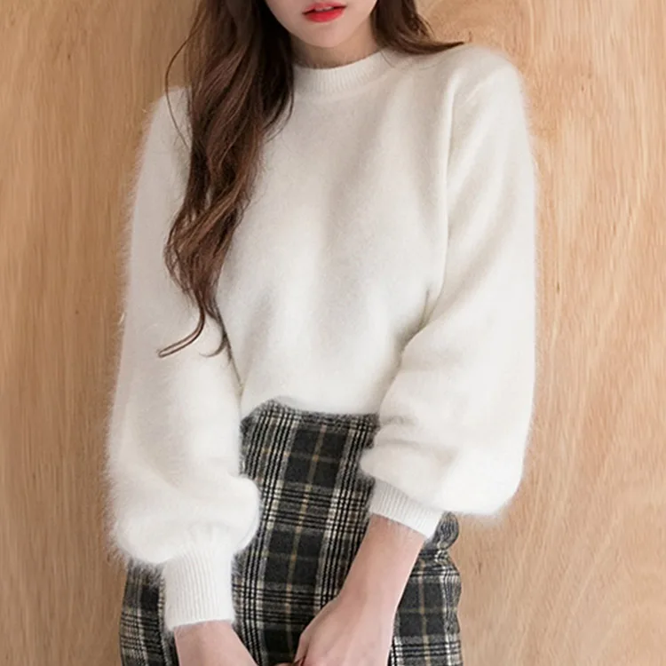 2022 New genuine mink cashmere sweater women 100% pullovers warm fluffy soft sweaters free shipping JN002 | Женская одежда