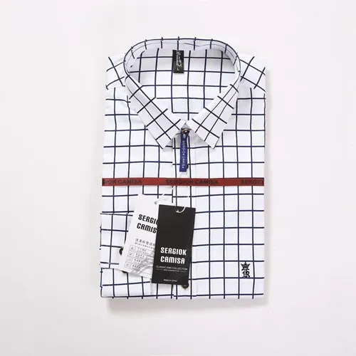Sergio K Dudalina Мужская рубашка Camisa повседневная мужская рубашка приталенная клетчатая рубашка с длинным рукавом мужская рубашка - Цвет: SK2205white