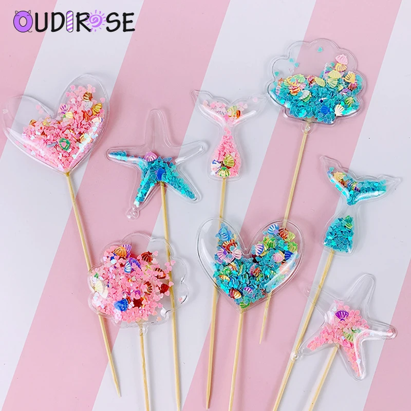OUDIROSE/комплект из 2 предметов; прозрачная блестящая корона с блестками; блестящий топ для торта на День Святого Валентина; Детские вечерние украшения; хвост русалки; украшение для торта