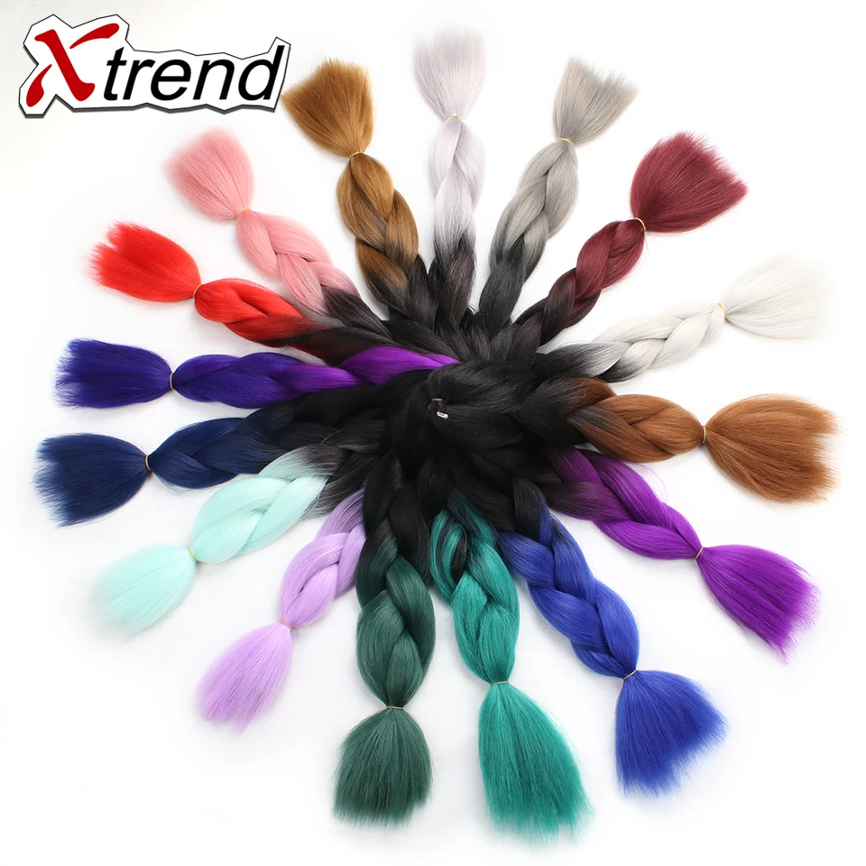Xtrend розовый синий ombre канекалон Наращивание волос плетением 24 дюймов 100 г