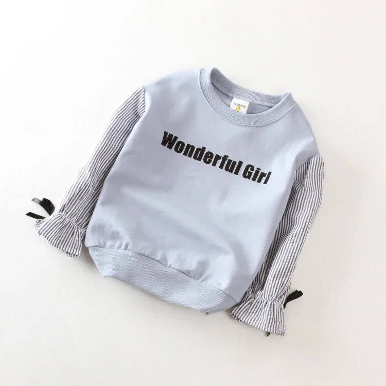 

Girls letter printed Sweatshirts Spring Casual Kids Clothes Long Sleeve Baby Girl patchwork Pullover Girls bow blouse Clothing