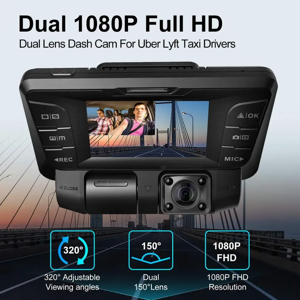 Pruveeo C2 Dash Cam с инфракрасным ночным видением 4K двойной 1080P фронтальная и внутренняя