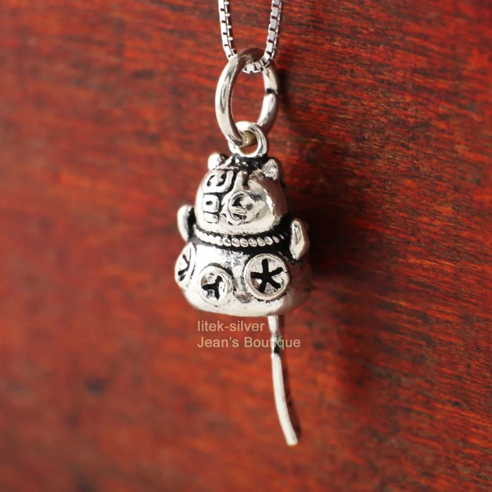 S92 цельная Подвеска из стерлингового серебра с котом Maneki neko маленький размер