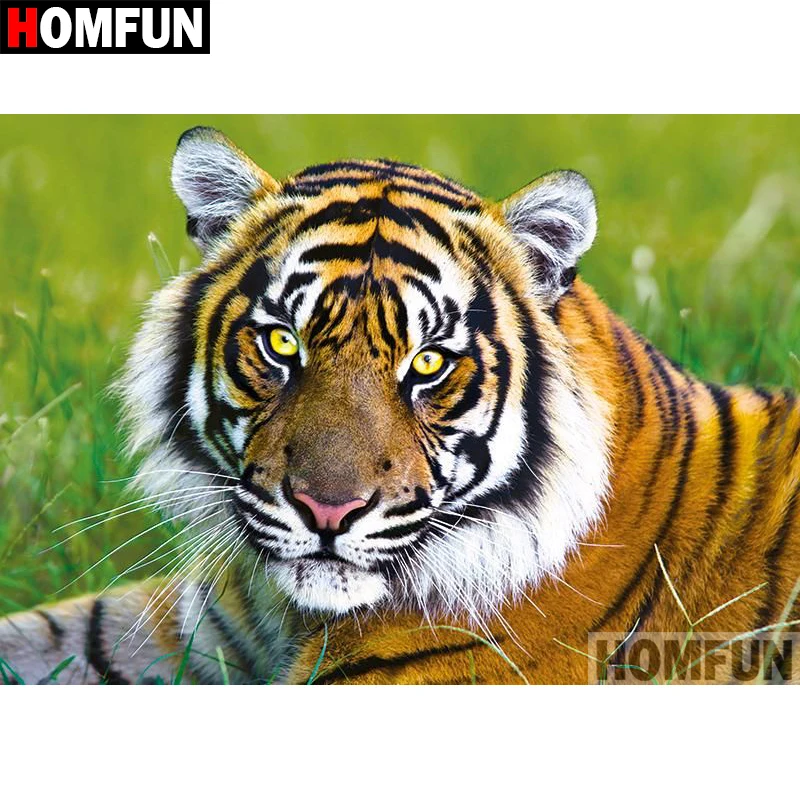 Алмазная 5D картина HOMFUN сделай сам полноразмерная/круглая вышивка крестиком Тигр