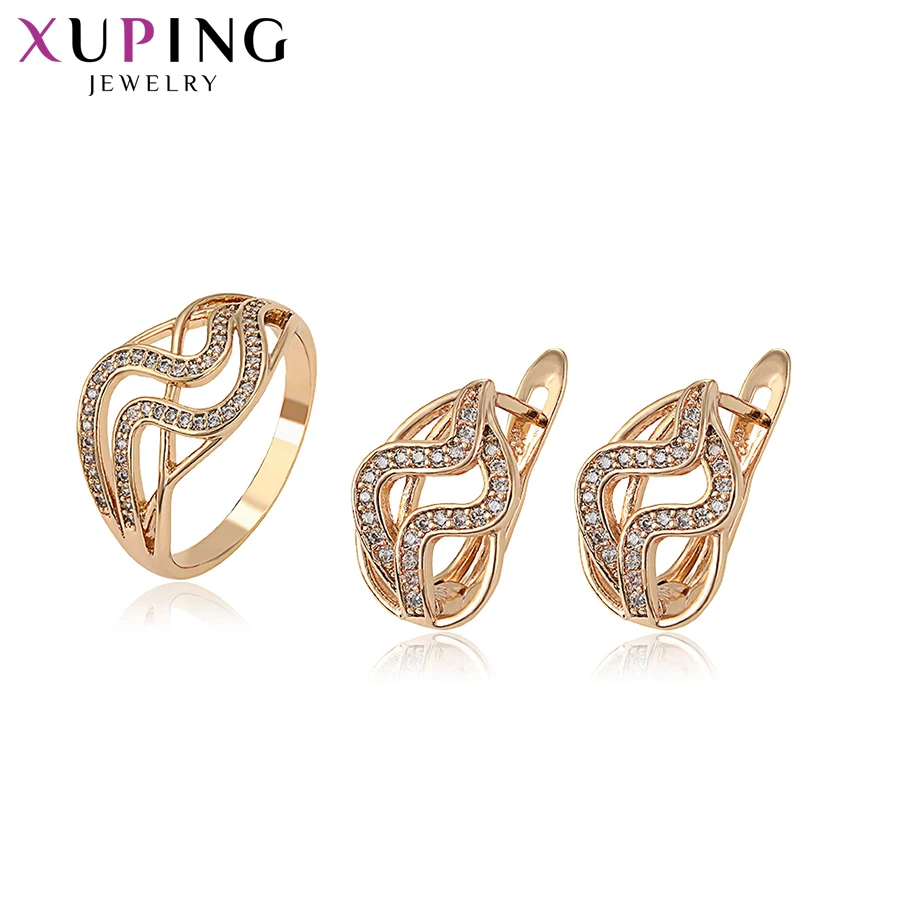 Xuping Fashion Wave Shape Gold Color Jewelry Sets Beautiful Valentine's Gifts for Women 65217