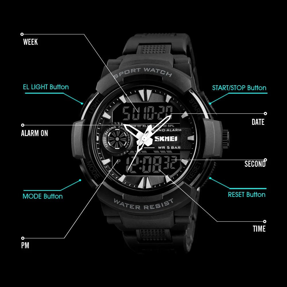 SKMEI 1320 Chrono Sports Watches Mens LED Digital Quartz Watch Waterproof Electronic Military Men Wrist Relogio Masculino | Наручные часы