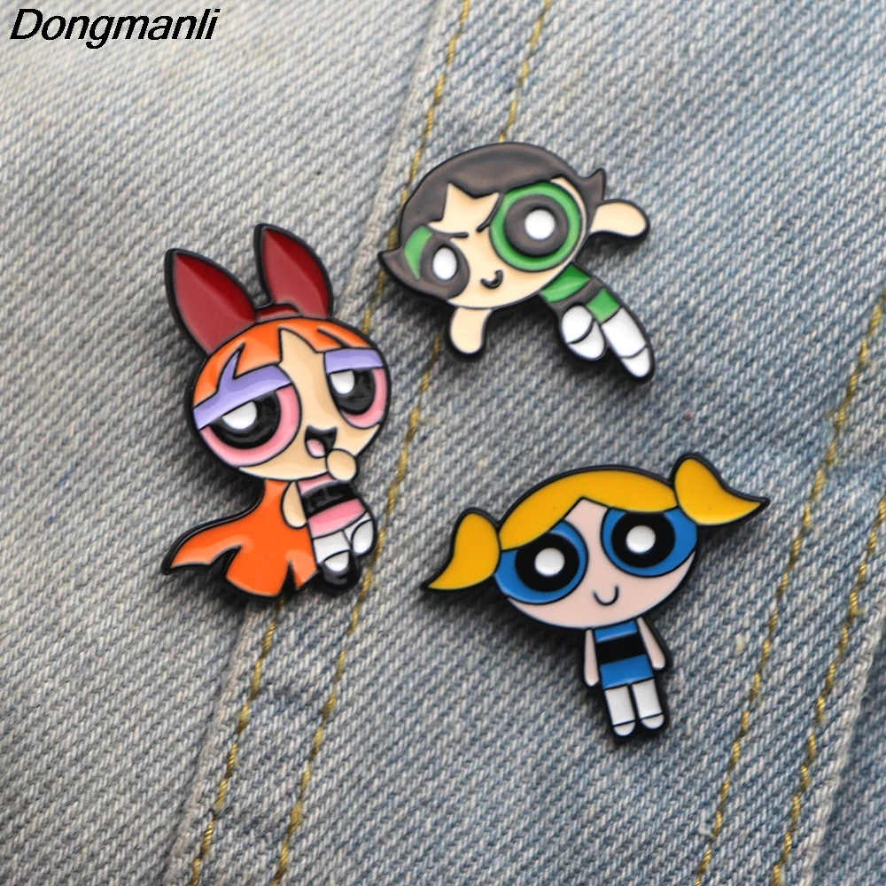 P2449 Dongmanli мультфильм милый Powerpuff девушки металлические эмалевые, на воротник булавка нагрудные значки ювелирные изделия брошь дети подарки аксессуары