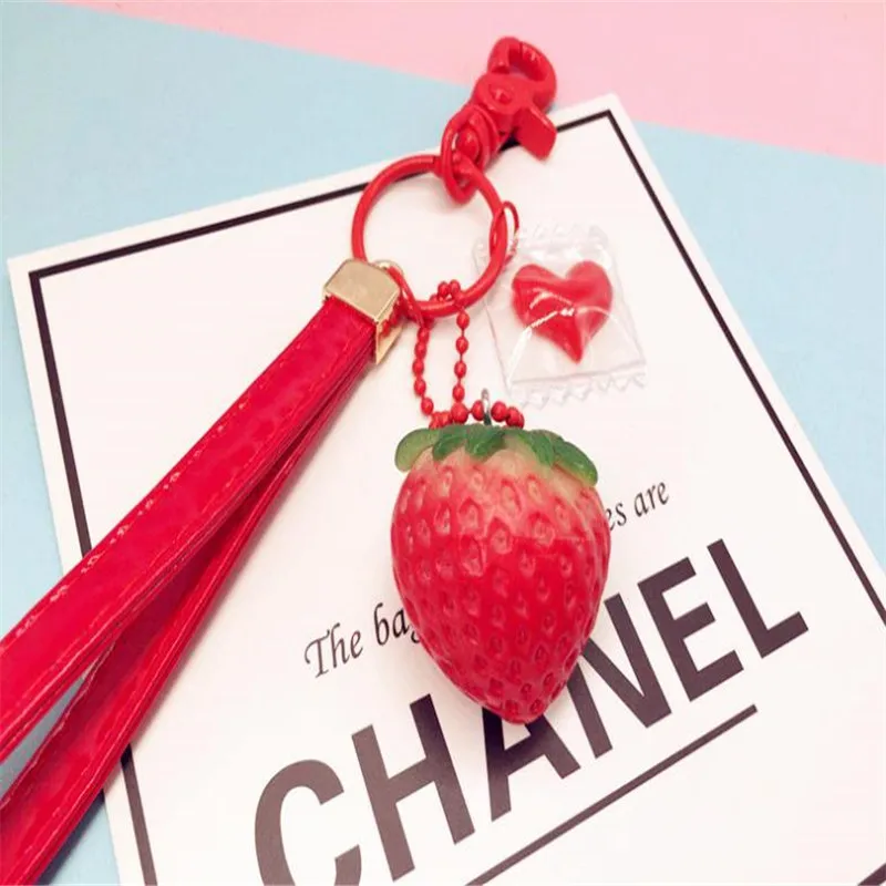 Soft cute strawberry leather rope keyring pendant plush toys keychain ladies car bag Christmas birthday gift | Игрушки и хобби