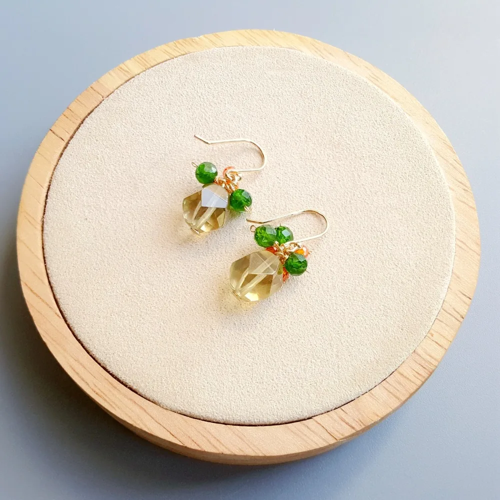 Lii Ji Genuine Lemon Quartz Diopside Zircon Earrings 925 Sterling Silver Handmade Drop Delicate Jewelry For Women Gift | Украшения и
