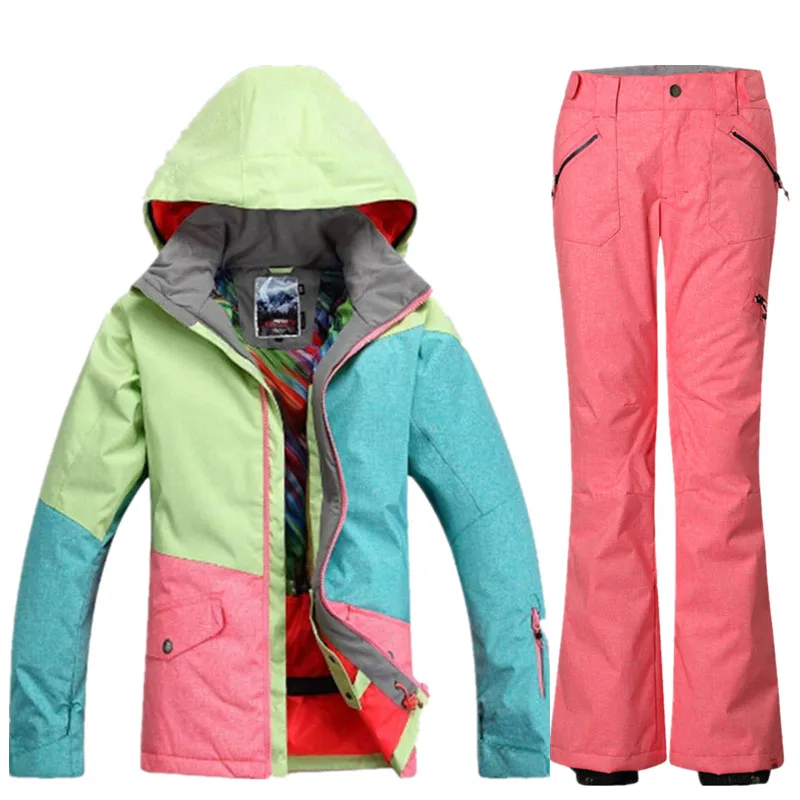 GSOU SNOW Brand Waterproof Ski Suit Women Jacket Pants Winter Mountain Skiing Ladies Outdoor Snowboard Set | Спорт и развлечения