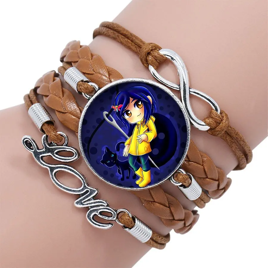 as picture Coraline, модные ювелирные изделия, стеклянный кабошон, многослойный черный/коричневый кожаный браслет, женский браслет, для женщин, ручной работы, для девушек - Окраска металла: as picture