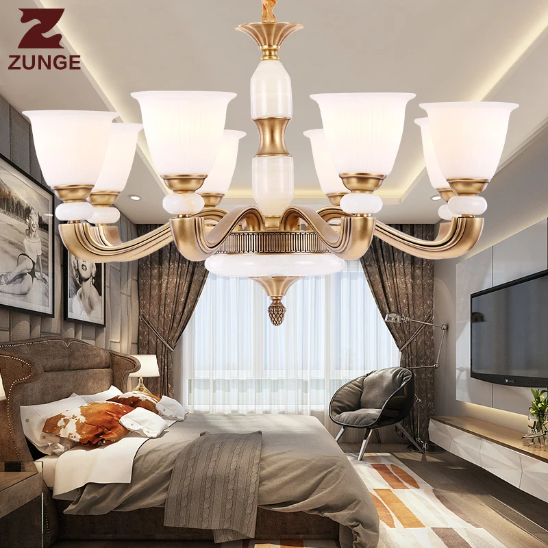 Modern LED copper Chandelier Lights in the Living Room T051 large lighting fixtures glass lampshade lampadari lustre para sala | Освещение