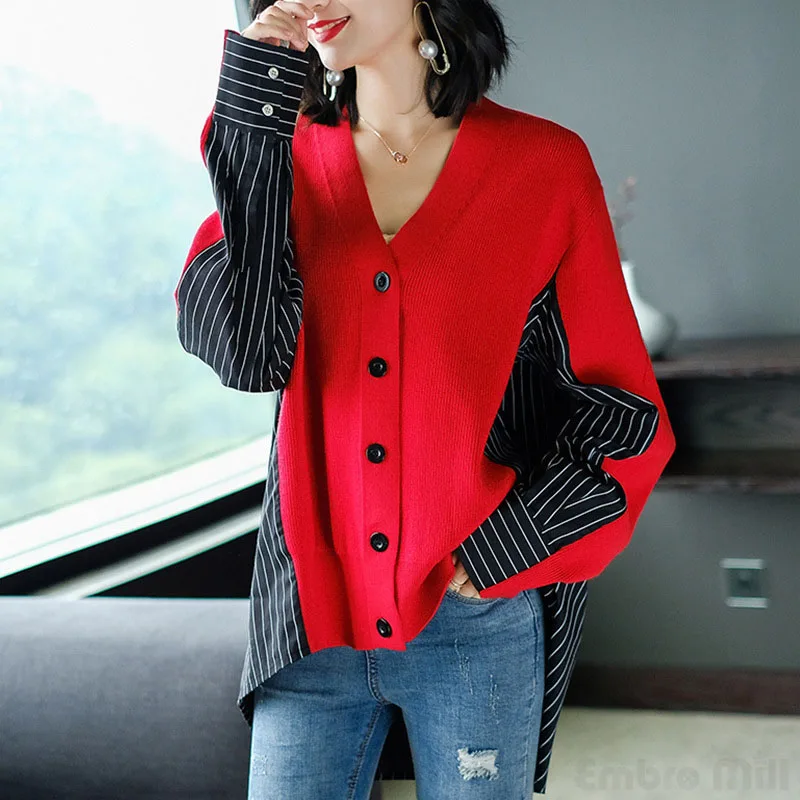 Женский вязаный свитер большого размера с v-образным вырезом кардиган свободный