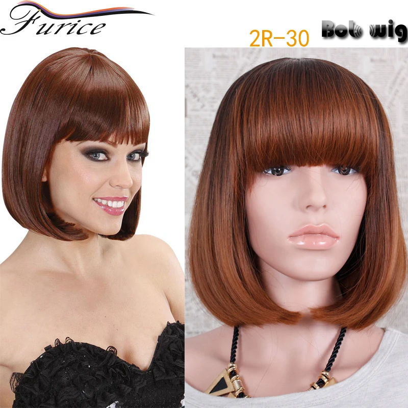 Прекрасная Леди 12.5 Дюймов Короткий Коричневый Боб Парик С Аккуратными Челкой