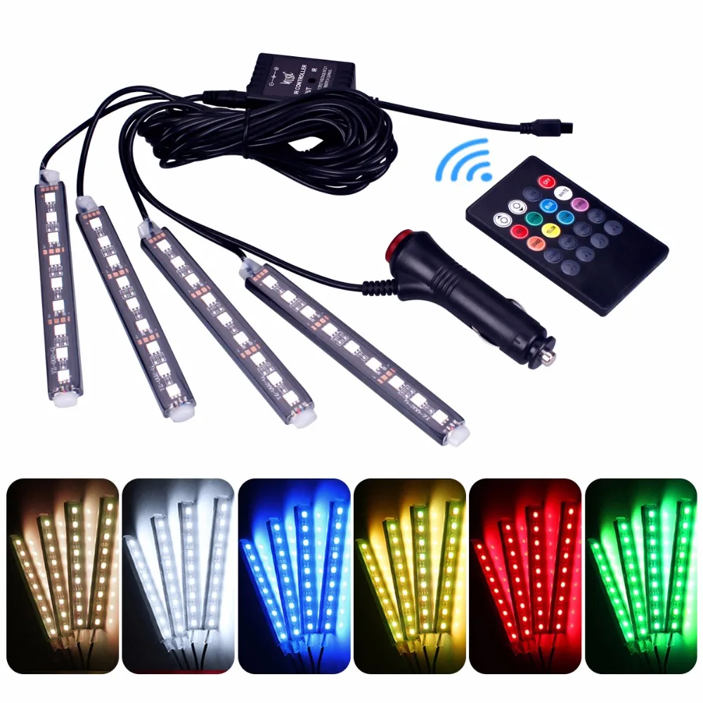 4 шт 9LED звук речевой контроллер салона RGB полосы света атмосфера лампа ноги декоративная лампа+ 20 кнопок пульта дистанционного Управление