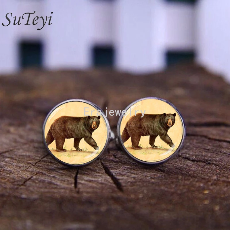 SUTEYI Стильные запонки с милым медведем для мужских свадебных рубашек со стразами