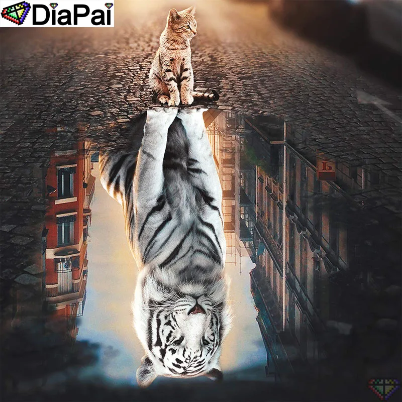 

DiaPai 5D DIY Diamond Painting 100% Full Square/Round Drill "Animal cat tiger" Diamond Embroidery Cross Stitch 3D Decor A18564