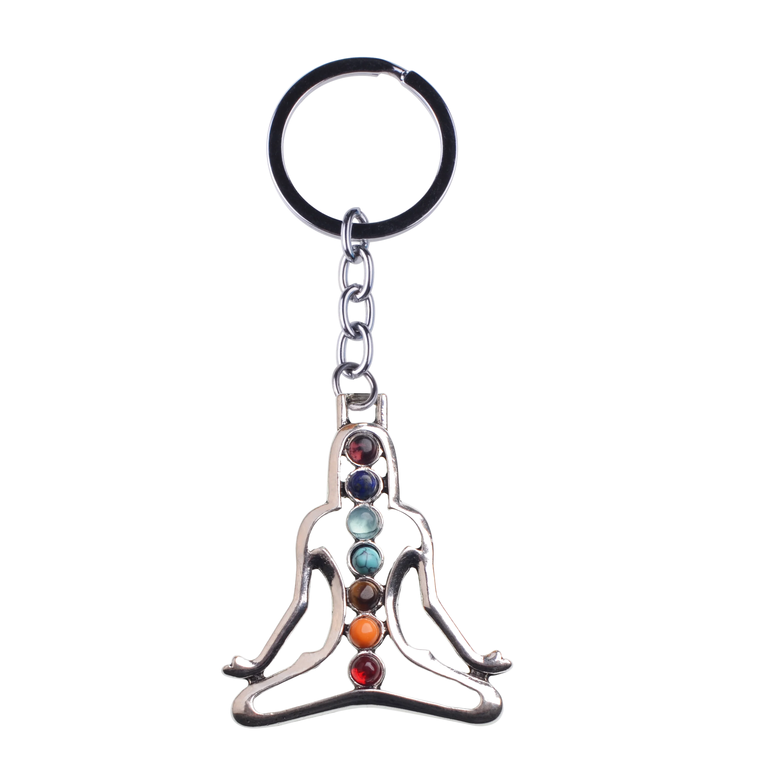 New Indian Meditation Seven Chakras with Natural Seven Gems Pendant Silver Handmade Pendant Necklace Humanoid Yoga Pendant