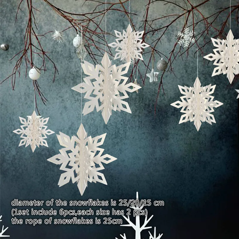 6 шт. 3D Снежинка из бумаги гирлянды подвесные украшения рождественские для дома