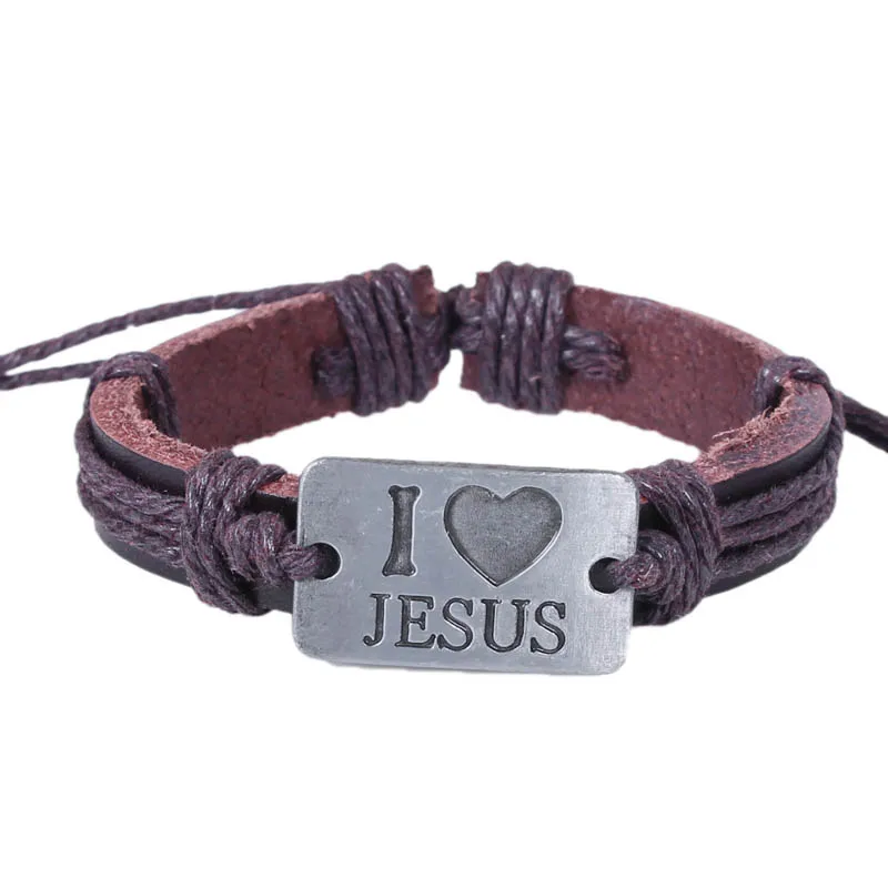 Кожаные браслеты с брелоками I Love Jesus браслеты-манжеты бусинами модные для женщин
