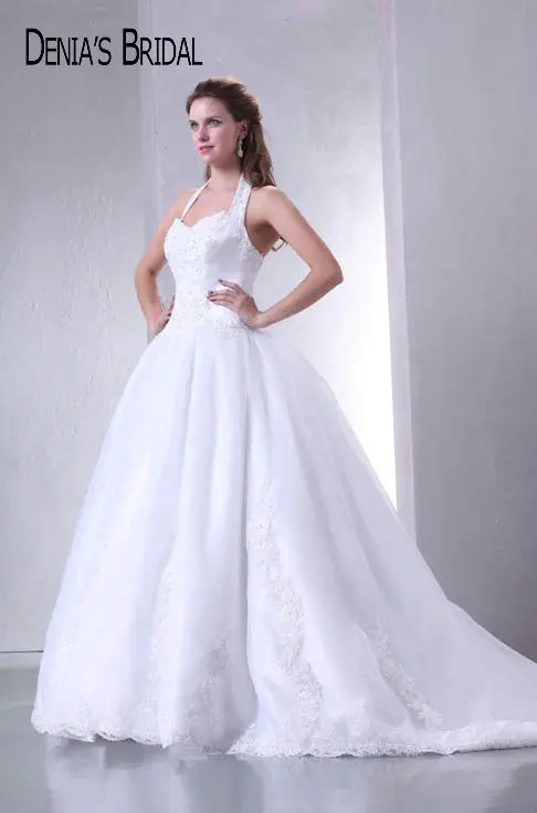 2017 реальные фотографии бальное платье с лямкой на шее аппликацией в пол длинным