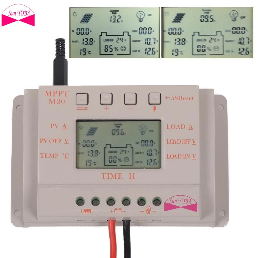 Регулятор заряда солнечной панели 20A MPPT ЖК дисплей Контроллер 12 В/24 В 260 Вт/520 Вт