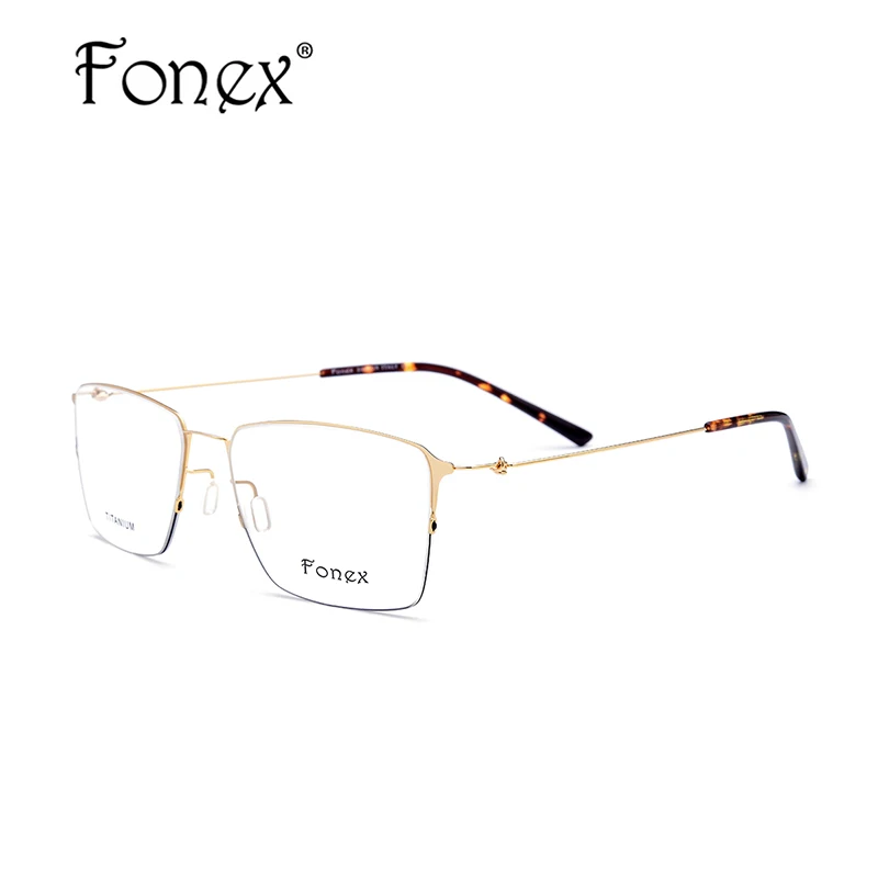 FONEX очки из титанового сплава, мужские полуоправы, очки по рецепту, оправа для женщин, близорукость, оптическая оправа, очки для глаз 98611 - Цвет оправы: Золотой