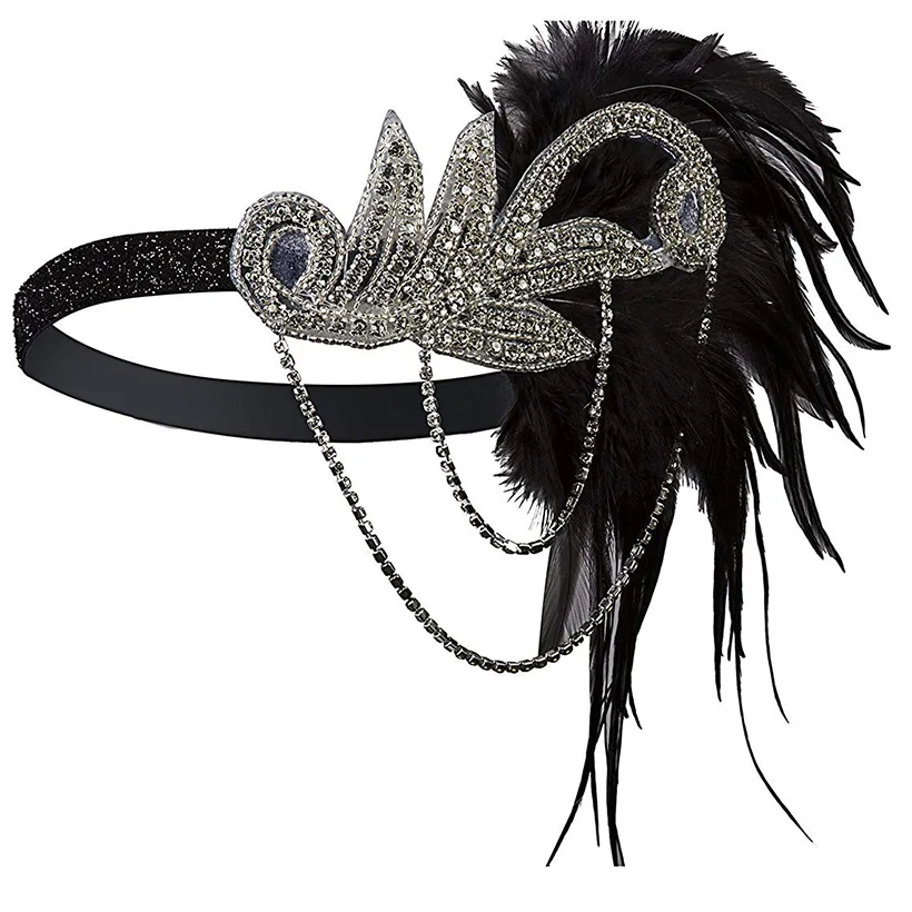 Silver and Black 20s головной убор винтаж 1920s головная повязка хлопушка грейт гэтсби(шампань - Цвет: Silver and Black