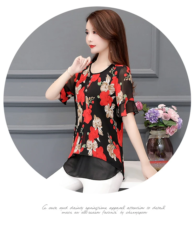 Blusas mujer de moda шифоновая блузка с цветочным принтом женские топы camisas mujer chemisier femme Женские топы и блузки