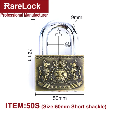 50S-50mm Short Rarelock MS539 замок под старину для сада ворота дома двери склад автомобиля шкатулка Электрический шкаф ящик тренажерный зал шкафчик 4 ключа h - Цвет: 50S-50mm Short