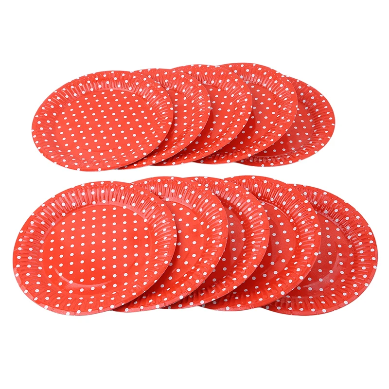 10 штук упак. Одноразовые Круглые бумажные тарелки в горошек посуда для свадьбы