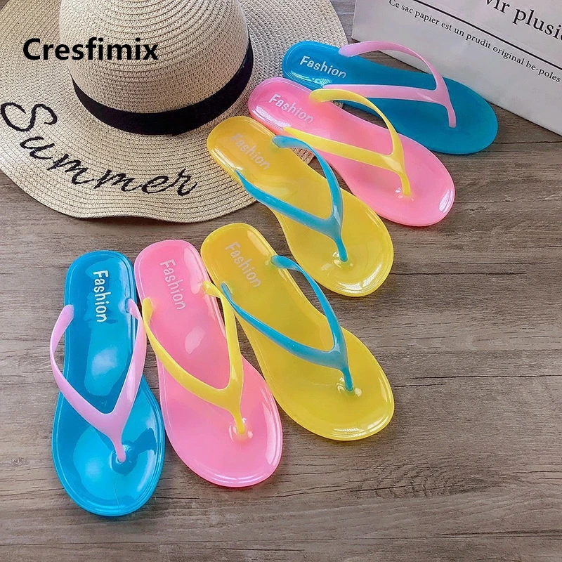 Cresfimix femmes tongs женские модные водонепроницаемые желейные шлепанцы милые удобные