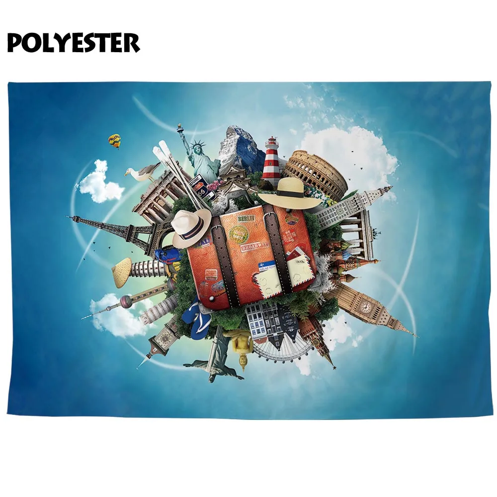 Allenjoy background for photo studio travel world buildings suitcase portrait photography backdrop prop photocall photobooth | Электроника