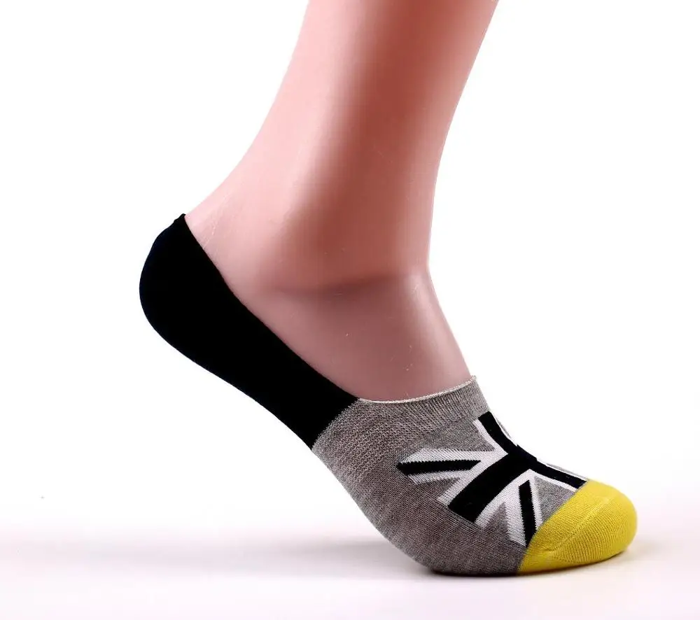 yellow grey Горячая Распродажа, 7 пар/лот, мужские невидимые хлопковые носки в полоску, противоскользящие летние тапочки высокого качества, короткие носки - Цвет: yellow grey