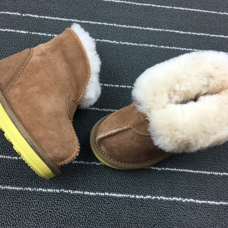FUR123 реальные Sheepsk меха для мальчиков зимняя детская одежда Зимние сапоги на
