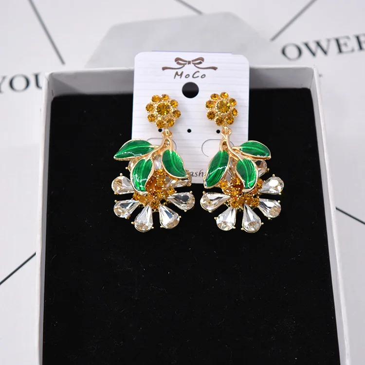 2019 Fashion color crystal green leaf earrings for women | Украшения и аксессуары