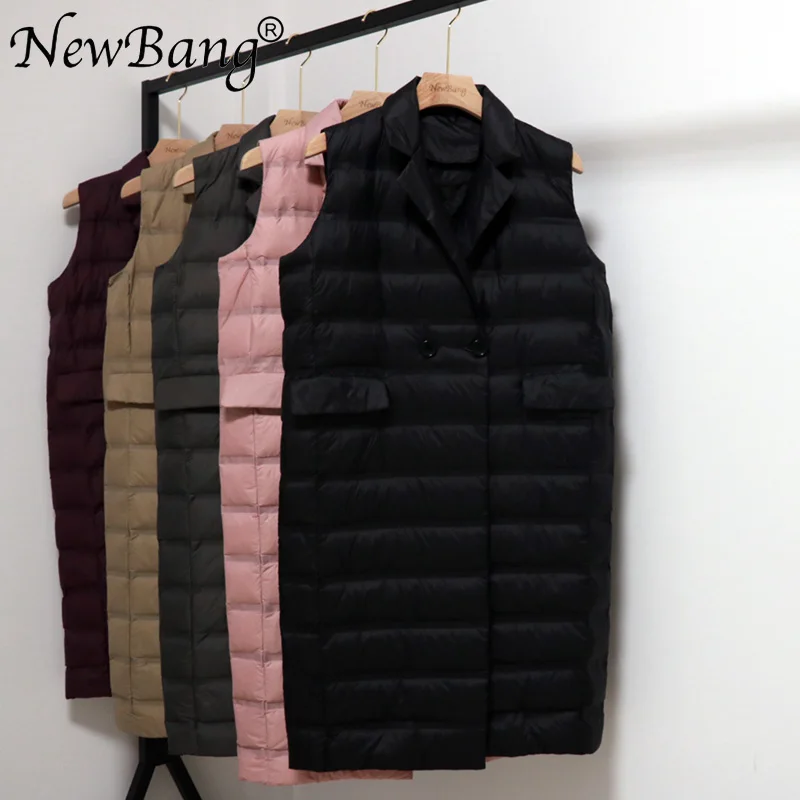 Длинный жилет NewBang M L XL Женский пуховик светильник теплые уличные жилеты с