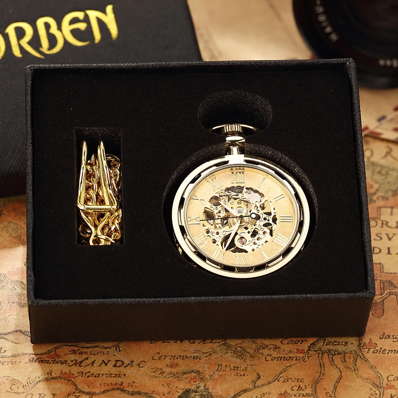 Luxury Antique Skeleton Mechanical Pocket Watch Men Steampunk Mechanical Fob Watches Clock Pendant Hand-winding Relogio De Bolso images - 6
