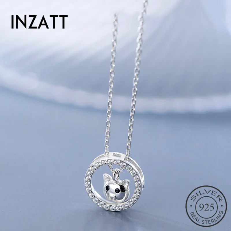 INZATT Настоящее серебро 925 проба циркон круглый кот кулон ожерелье для модных