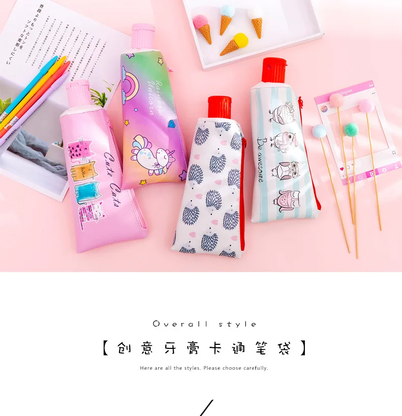 Creative toothpaste leather Pencil Case Cute Unicorn Owl cat large Pen Bag Kawaii Office School Supplies Korean Stationery
