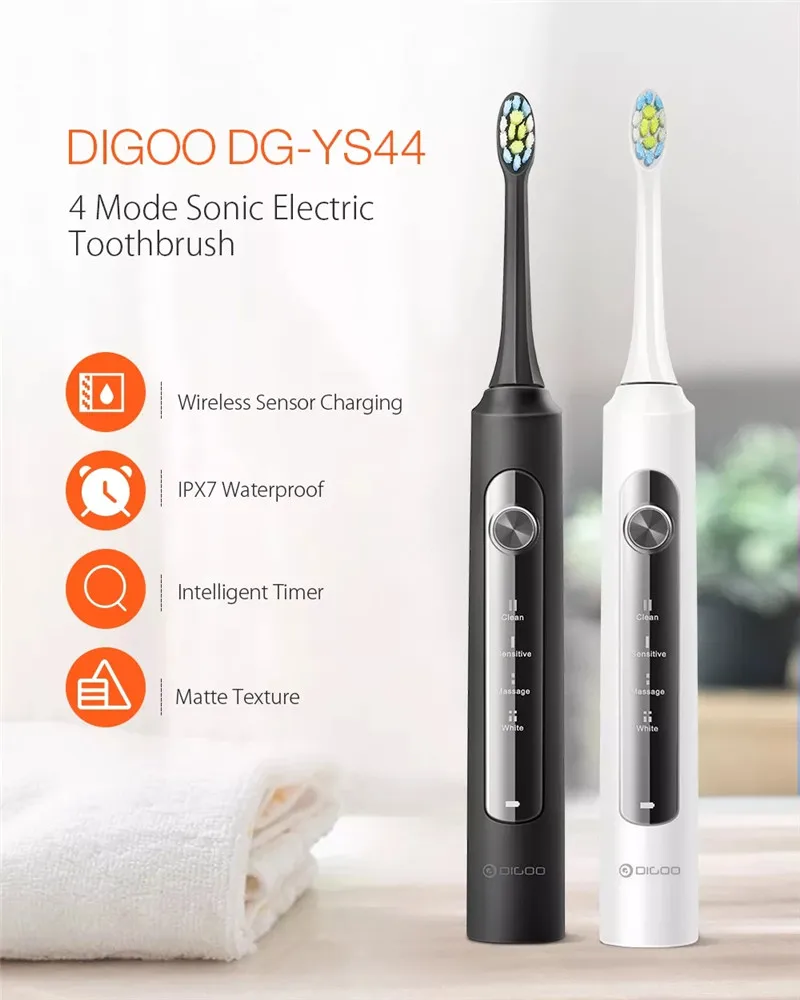 Digoo DG-YS44 4 модная щетка электрическая зубная щетка умный таймер USB перезаряжаемая Беспроводная с 2 зубной щеткой голова персональный уход