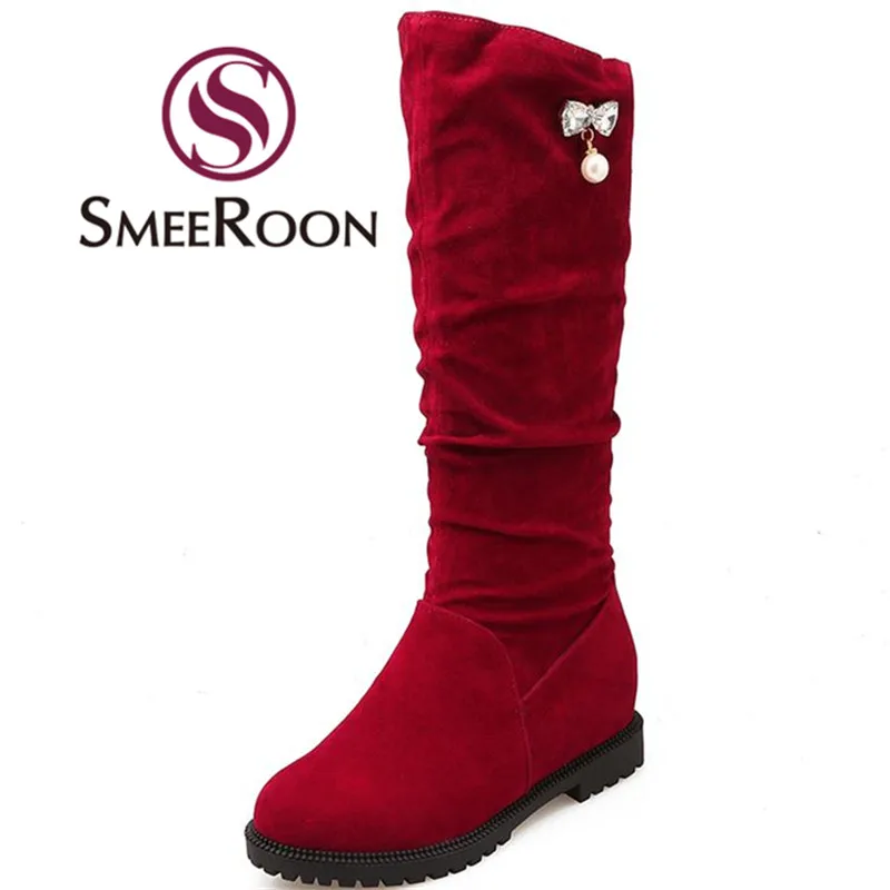 Женские сапоги до середины икры Smeeroon черные теплые зимние с круглым носком