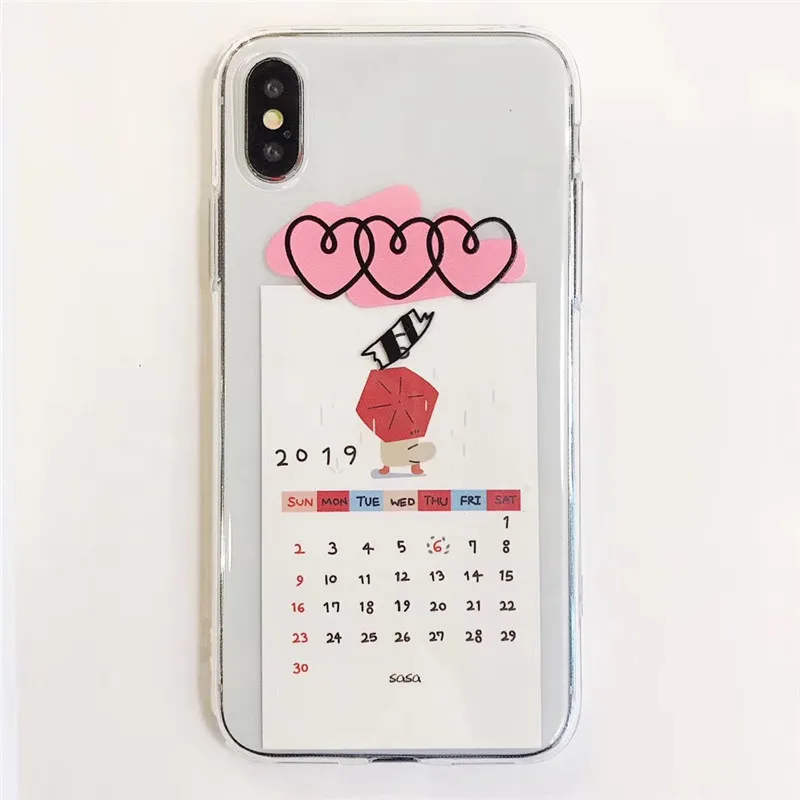 Чехол для телефона Ins DIY с прозрачным календарем и карманом для карт для iPhone X XR XS Max, мягкий TPU, крышка для задней части для 6 6s 7 8plus.