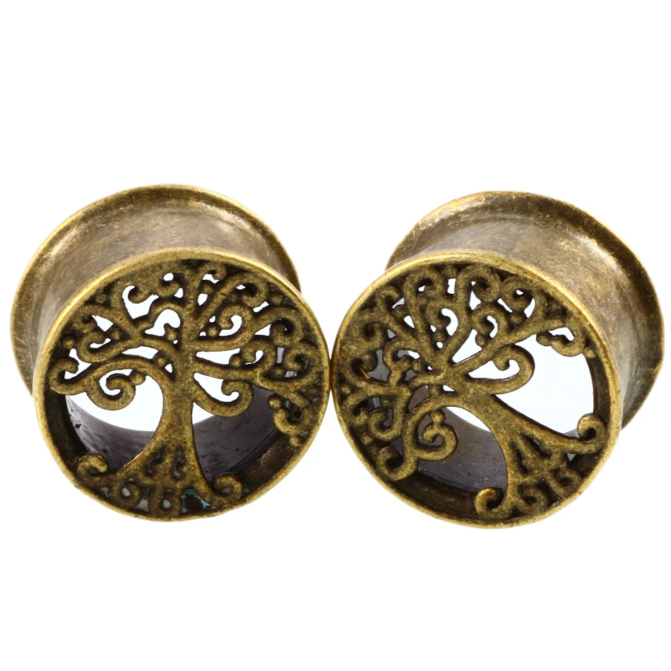 2 шт латунные беруши и туннели с деревом жизни 8-16 мм двойные расклешенные плотные