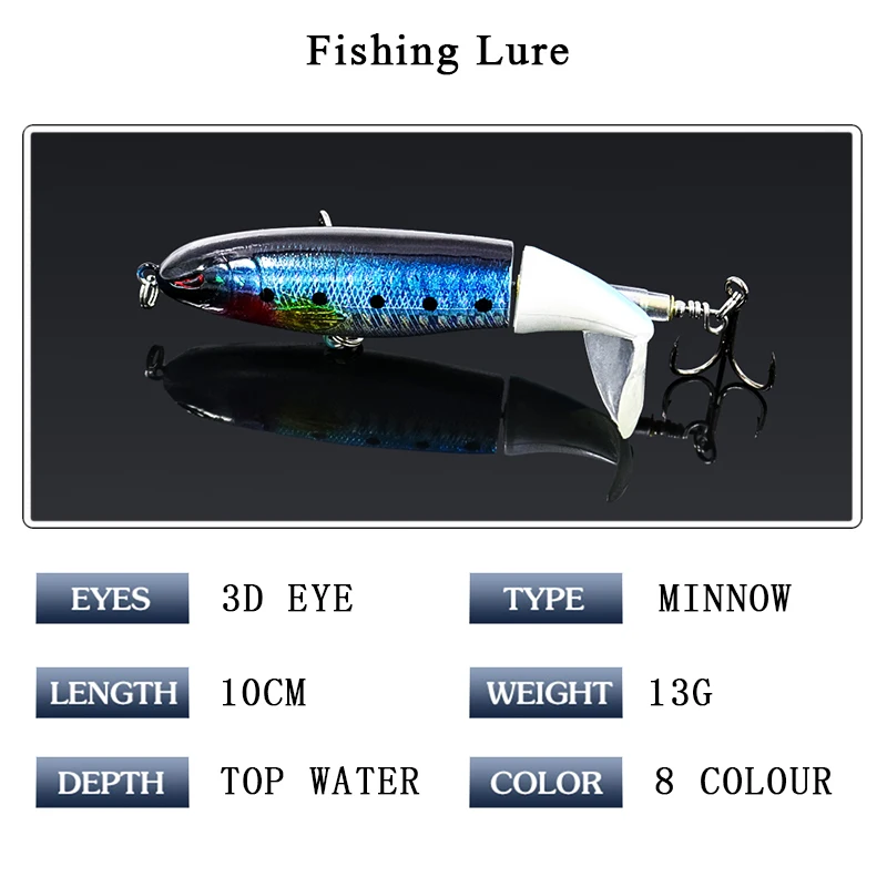 

8pcs/set Whopper Plopper Fishing Lure Topwater Rotating Tail Minnow Floating Popper Fishing hard lure artificial bait 10cm 13g