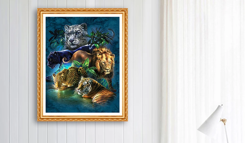 Полностью 5D Diy Daimond картина "Лев и тигр и леопард" 3D алмазная живопись круглые стразы Алмазная вышивка