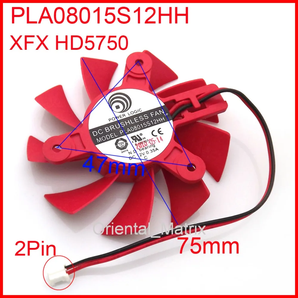 Вентилятор для видеокарты 2 провода 2pin PLA08015S12HH 12 В 0 35a 75 мм 47x47x47 XFX HD5750|75mm fan|fan 75mmcooling
