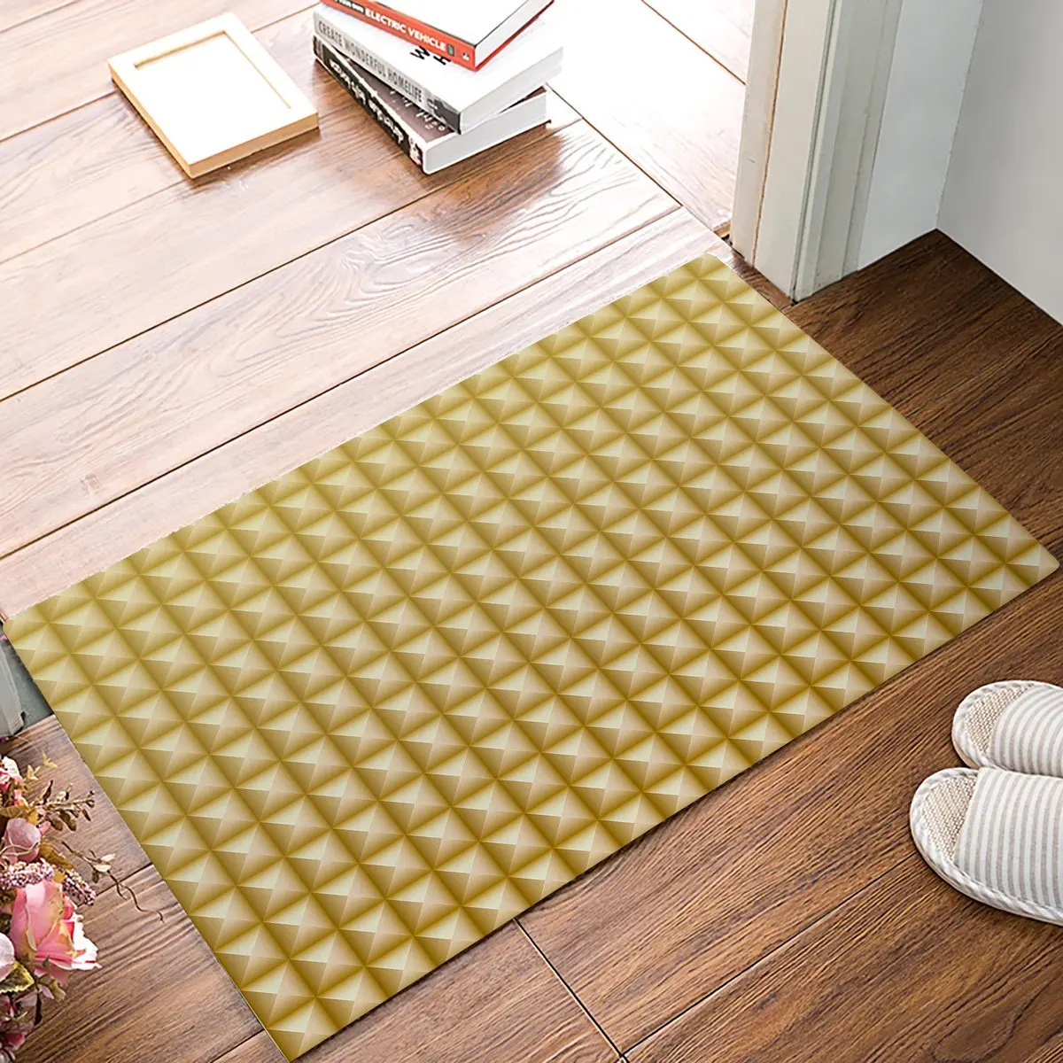 Yellow And White Gradient Square Grid Plaid Pattern Door Mats Kitchen Floor Bath Entrance Rug Mat Indoor Bathroom Decor Doormats | Дом и сад