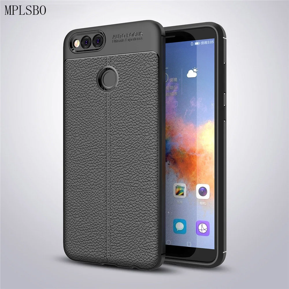 

MPLSBO Phone Case For Huawei Honor 7X TPU Soft Silicone Case On The For Huawei Honor 7X Matte Lychee Pattern Leather Cover