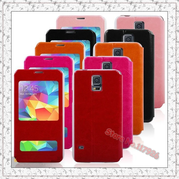 Flip Leather Transparent Case Smart Cover For Samsung Galaxy S5 G900 SV i9600 View Window|window awnings|s5 asuswindow curtain |